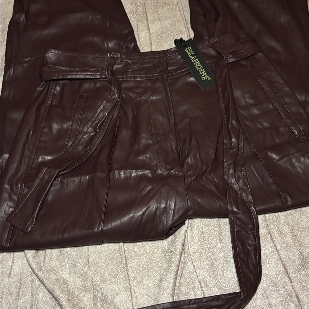 Blank NYC Women's Belted Brown Faux Leather Pants - Picture 10 of 13